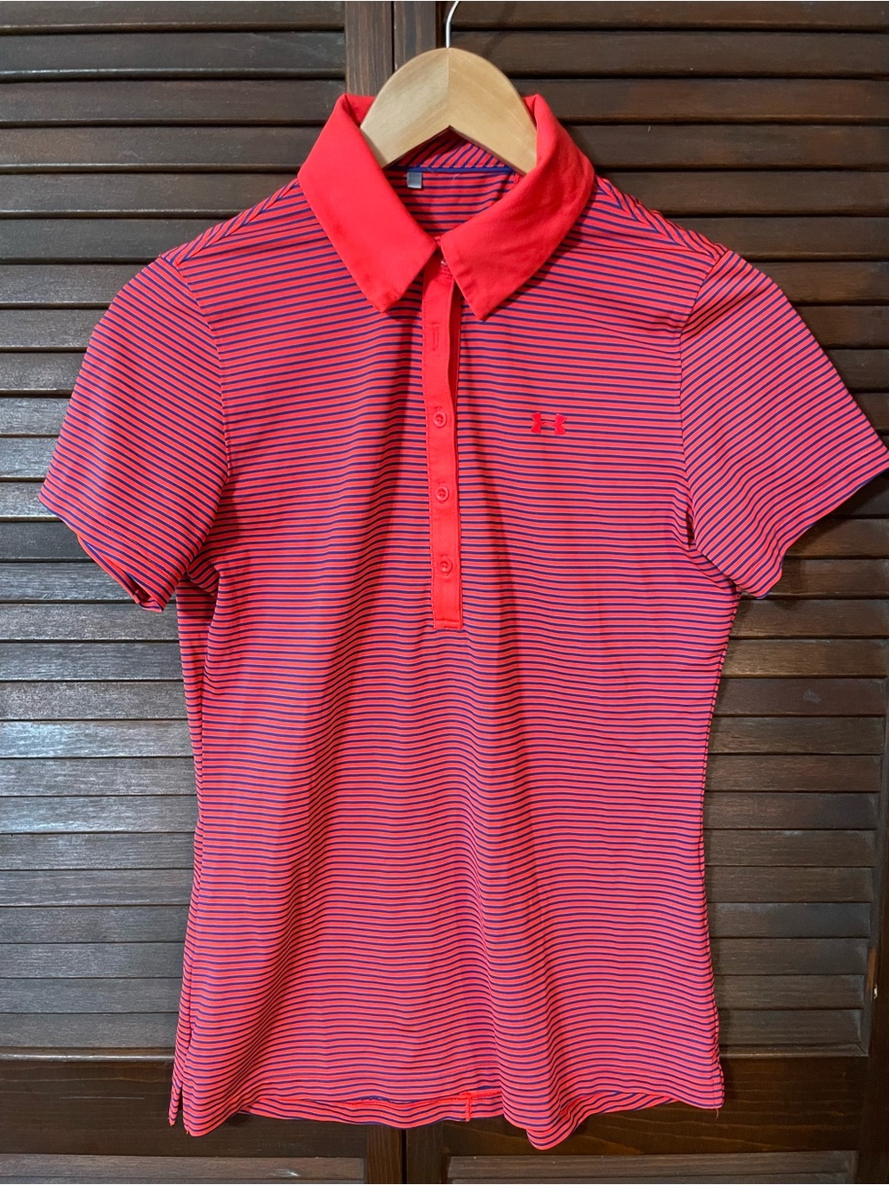 Under Armour Red and Blue Striped Short-Sleeve Polo